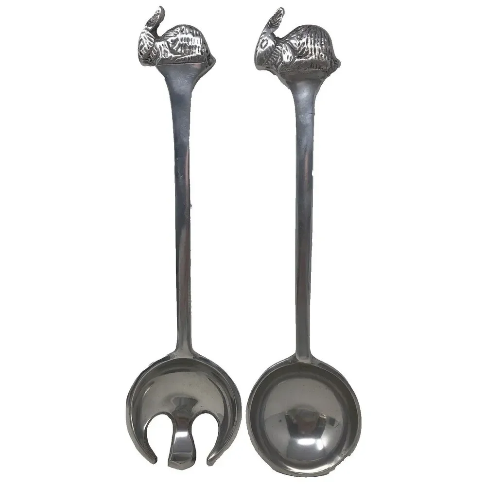Pewter Bunny Rabbit Salad Serving Fork and Spoon 13